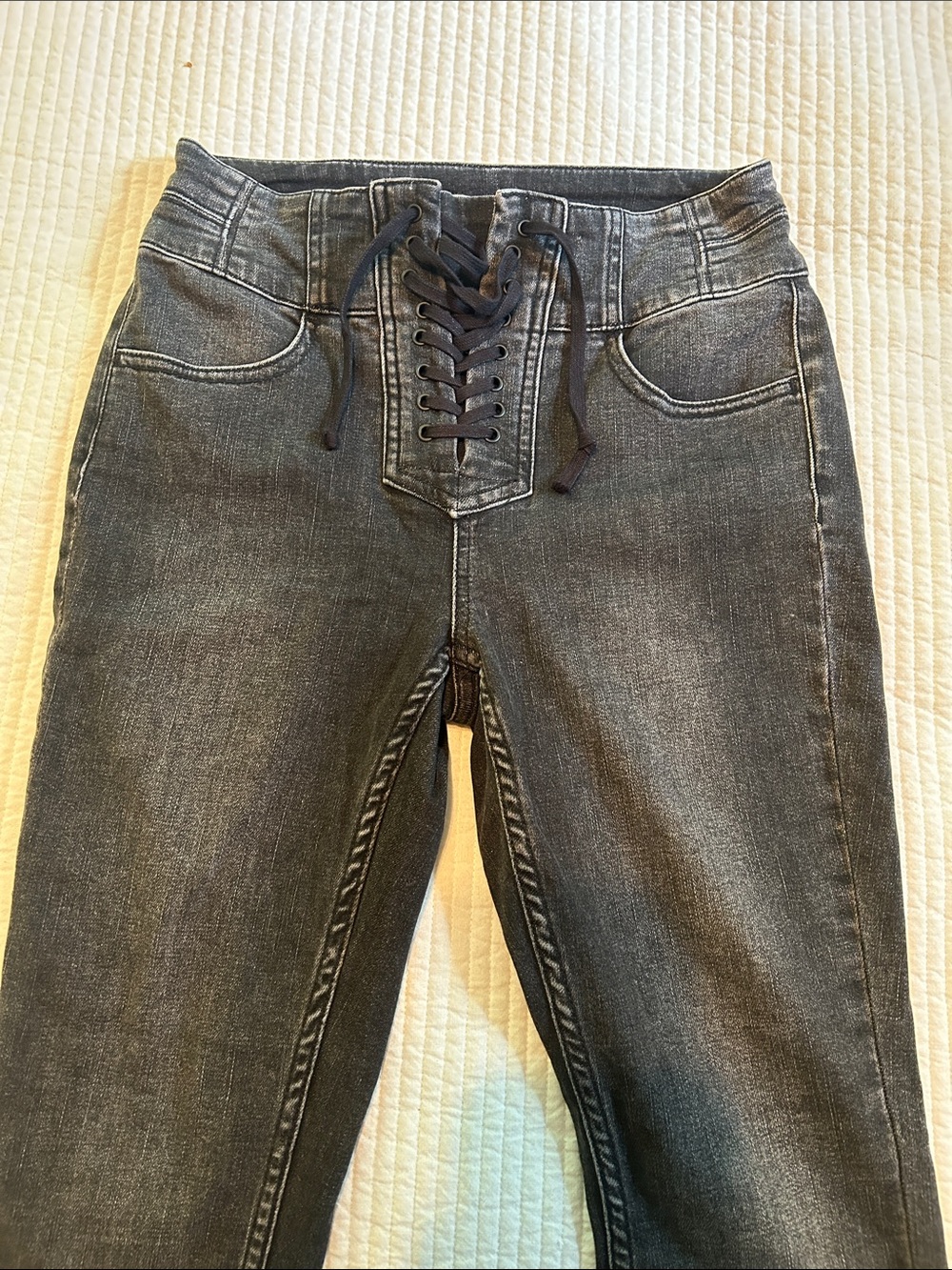 Free People Lace-Up High-Rise Skinny Jeans - Washed Black